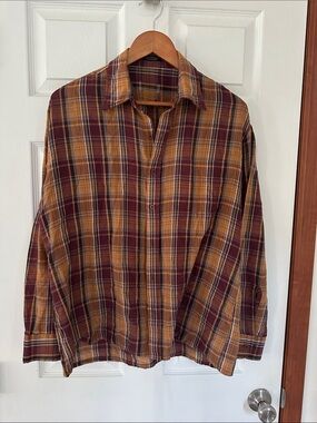 4/$20 Men's Plaid Button-Up Shirt - Maroon and Mustard